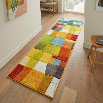 Viva VIV102 Modern Geometric Patchwork Blocks Carved Hi-Lo Durable Easy-Care Soft Polypropylene Short Pile Multicolour Runner-Concept Looms-Rug Love - The Most Loved Rug Store